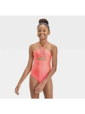Art Class size XL (14)  Bright Orange One-piece Bandeau-Halter Neck Swimsuit NEW